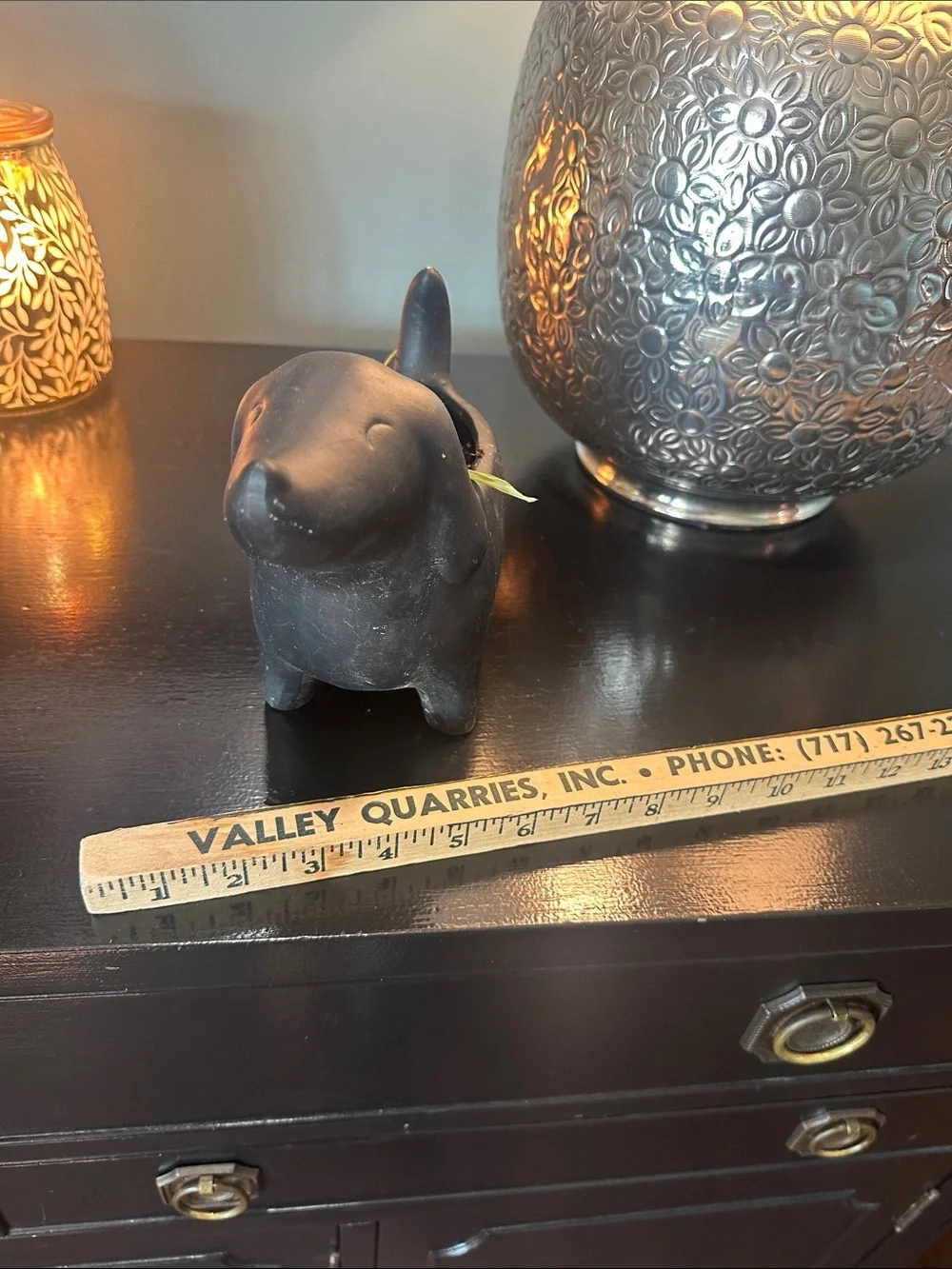 SET of TWO Target Black Cat  Stretching Planter Figurine and dog Figurine Set